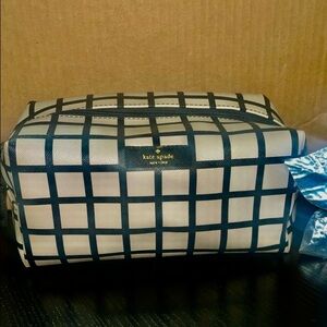 Kate Spade Black and Cream Checkered Cosmetic Bag EUC